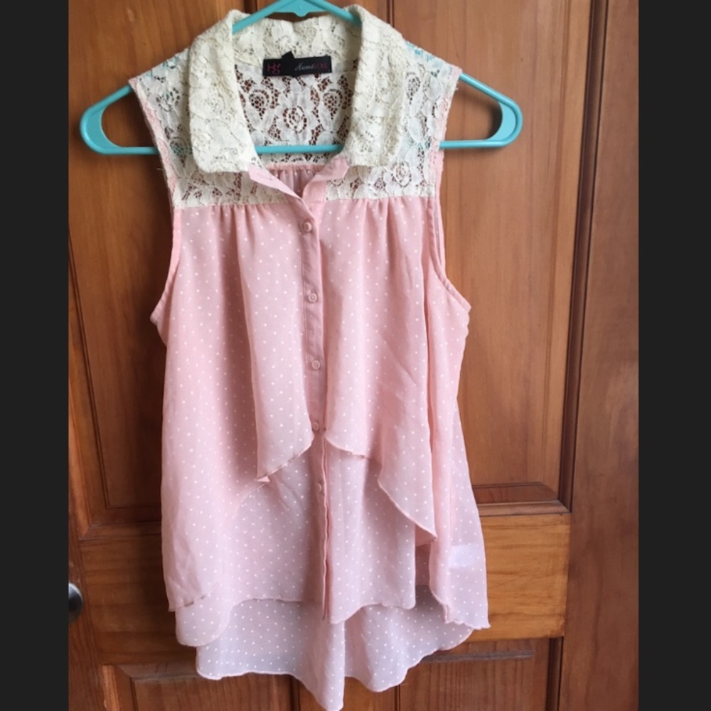 Pink and white polka-dot button-down
